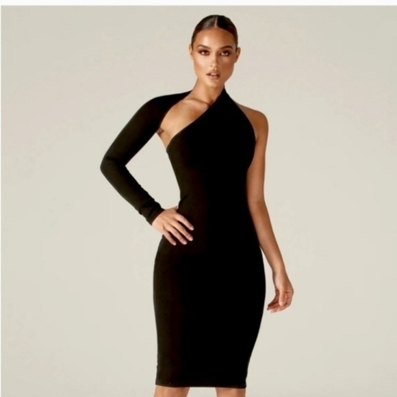 Alieva Dasha Dress Womens Size Large Elegant Black One-Shoulder Going Out Formal - Picture 1 of 8